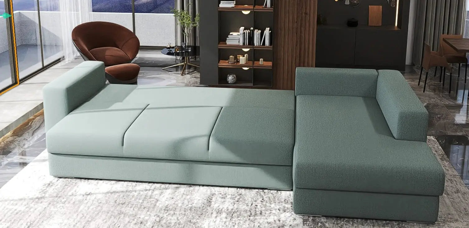 Colțar extensibil dumonde cu ladă de depozitare si sezut confortabil din spuma HR, Gloria Mint II 320x183 cm Fabrica