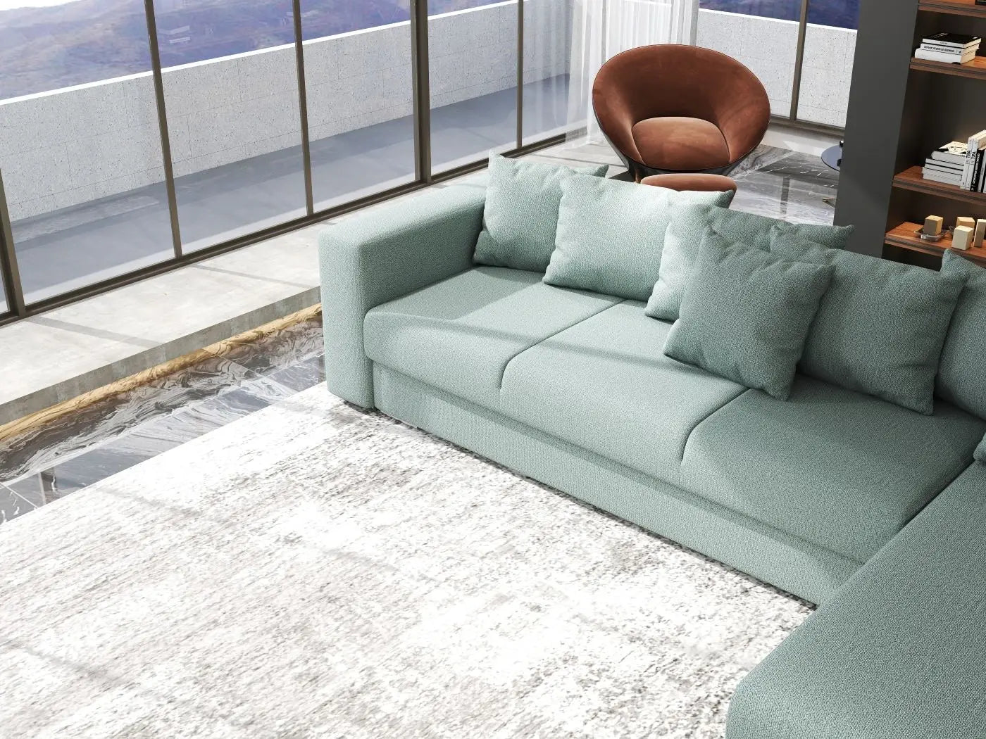 Colțar extensibil dumonde cu ladă de depozitare si sezut confortabil din spuma HR, Gloria Mint II 320x183 cm Fabrica