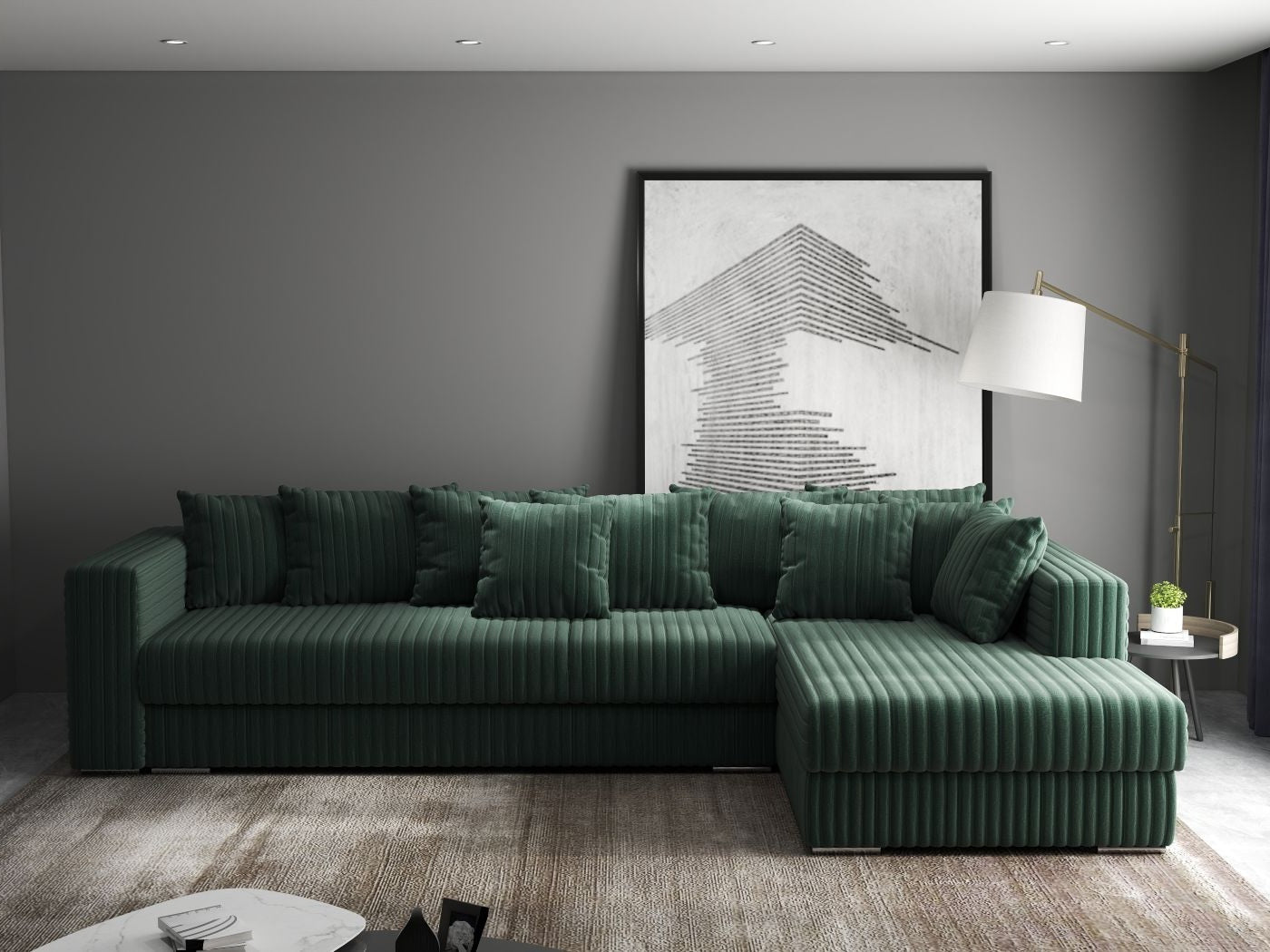 Colțar extensibil dumonde cu ladă de depozitare si sezut confortabil din spuma HR, Gloria Ambience Green II 320x183 cm Fabrica