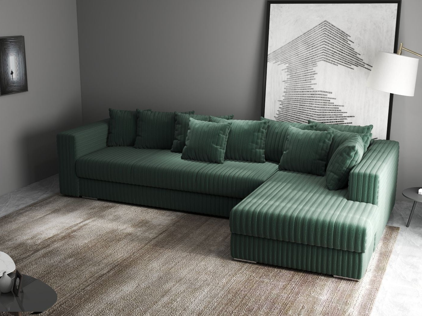 Colțar extensibil dumonde cu ladă de depozitare si sezut confortabil din spuma HR, Gloria Ambience Green II 320x183 cm Fabrica