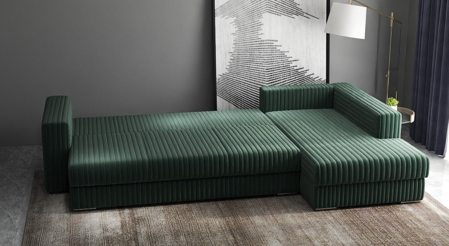 Colțar extensibil dumonde cu ladă de depozitare si sezut confortabil din spuma HR, Gloria Ambience Green II 320x183 cm Fabrica