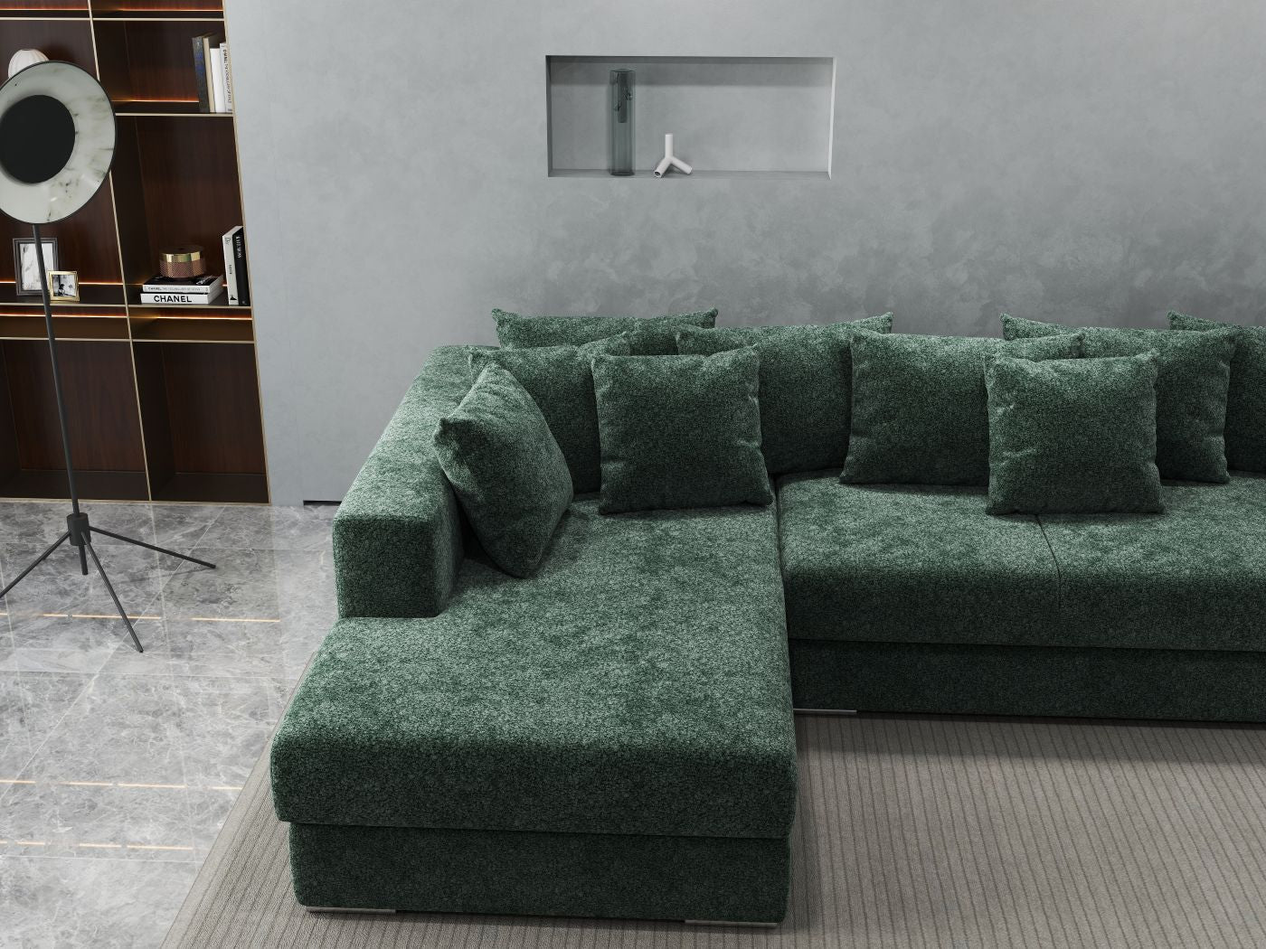 Colțar extensibil dumonde cu ladă de depozitare si sezut confortabil din spuma HR, Gloria Euphoria Green 320x183 cm Fabrica
