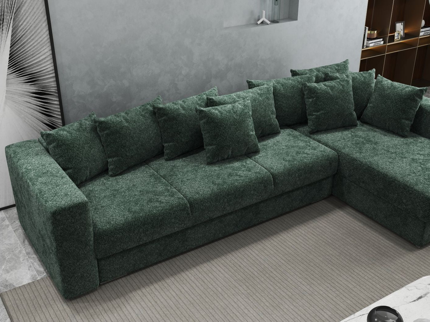 Colțar extensibil dumonde cu ladă de depozitare si sezut confortabil din spuma HR, Gloria Euphoria Green II 320x183 cm Fabrica