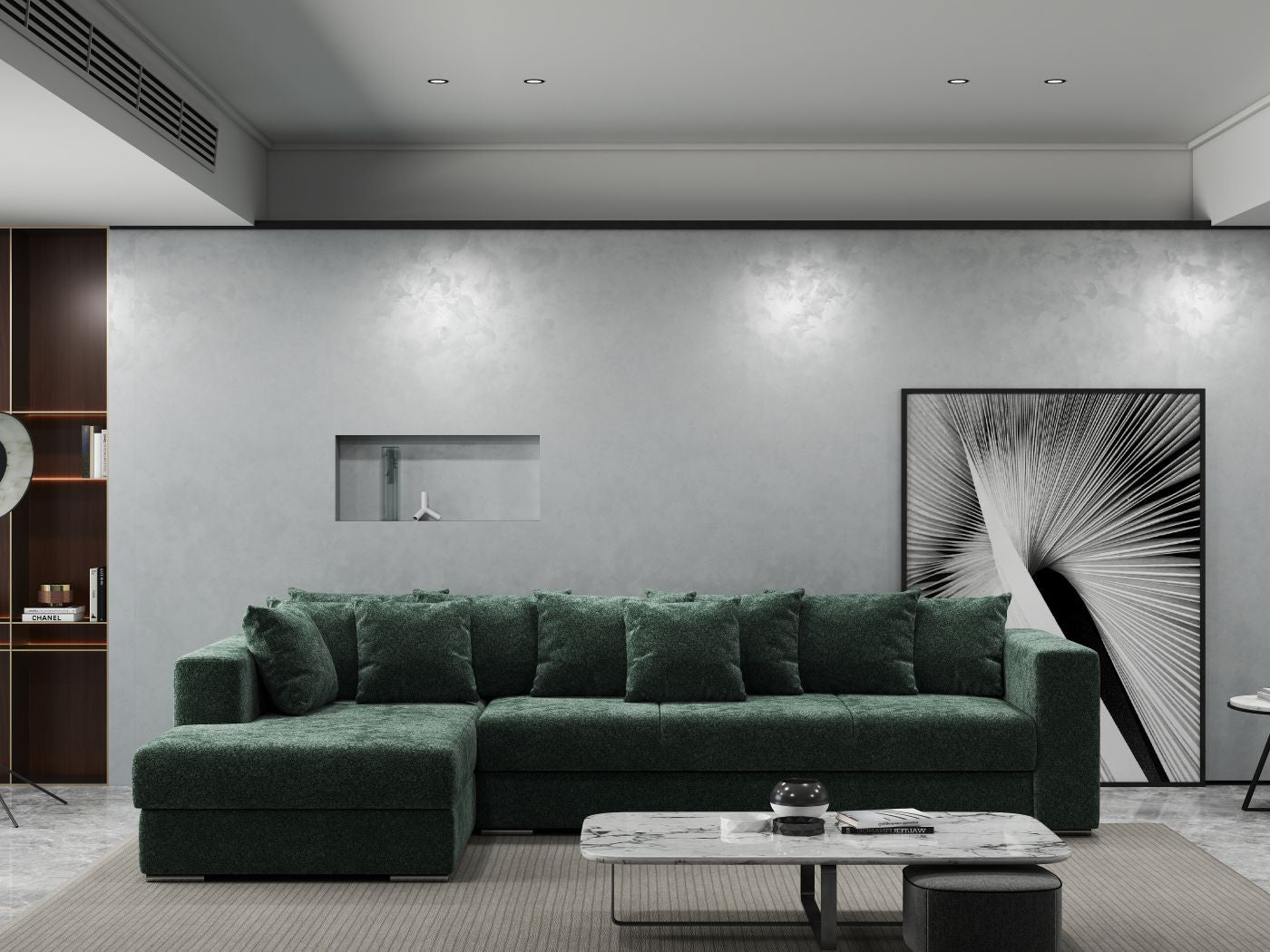 Colțar extensibil dumonde cu ladă de depozitare si sezut confortabil din spuma HR, Gloria Euphoria Green 320x183 cm Fabrica