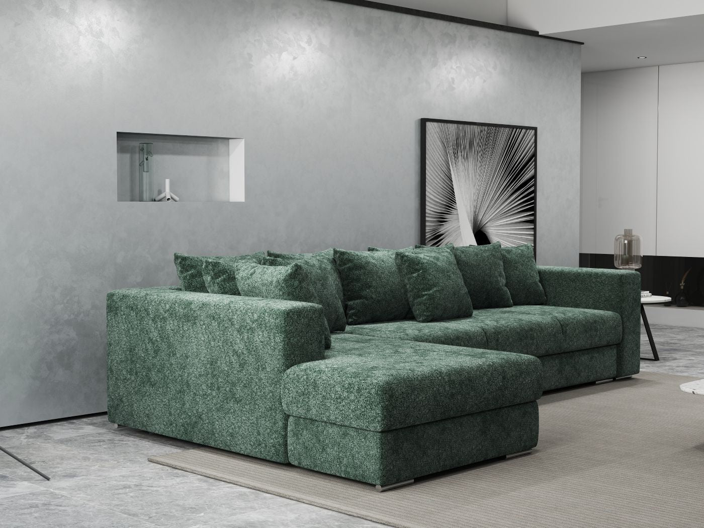 Colțar extensibil dumonde cu ladă de depozitare si sezut confortabil din spuma HR, Gloria Euphoria Green 320x183 cm Fabrica