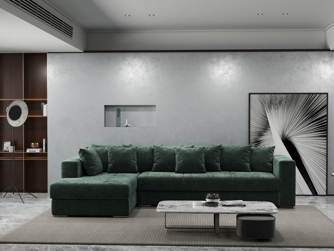 Colțar extensibil dumonde cu ladă de depozitare si sezut confortabil din spuma HR, Gloria Euphoria Green 320x183 cm Fabrica