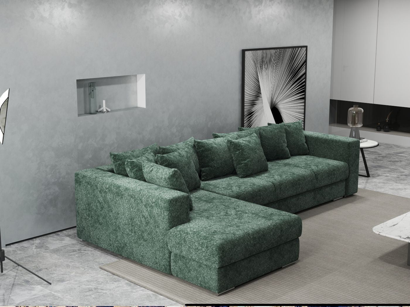 Colțar extensibil dumonde cu ladă de depozitare si sezut confortabil din spuma HR, Gloria Euphoria Green 320x183 cm Fabrica