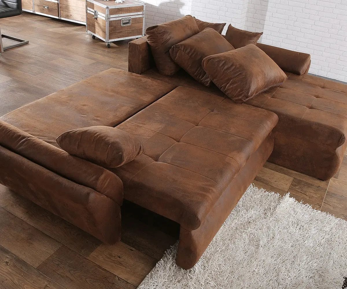 Colțar extensibil dumonde cu ladă de depozitare si sezut confortabil din spuma HR, Loana Madagaskar Brown 270x185 cm