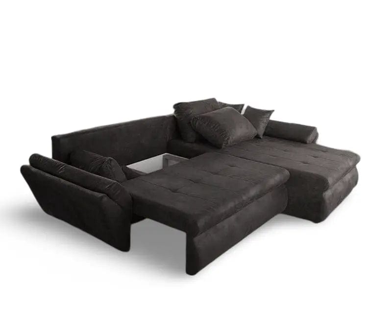 Colțar extensibil dumonde cu ladă de depozitare si sezut confortabil din spuma HR, Loana Madagaskar Black II 270x185 cm