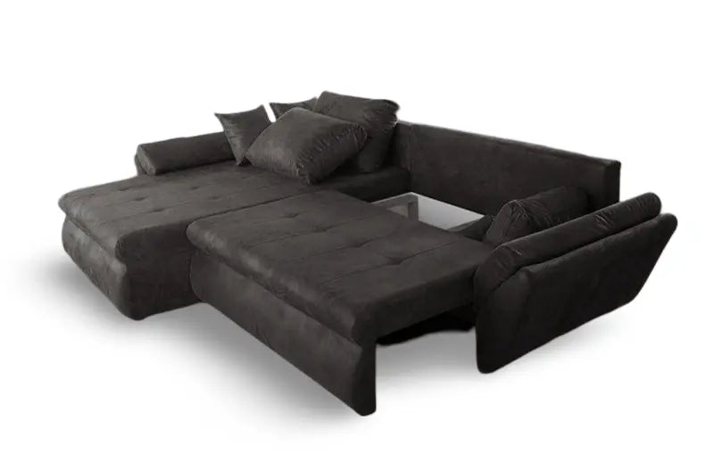 Colțar extensibil dumonde cu ladă de depozitare si sezut confortabil din spuma HR, Loana Madagaskar Black 270x185 cm