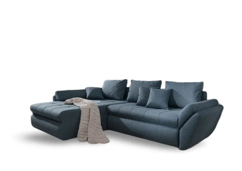 Colțar extensibil dumonde cu ladă de depozitare si sezut confortabil din spuma HR, Loana Enjoy Blue 270x185 cm