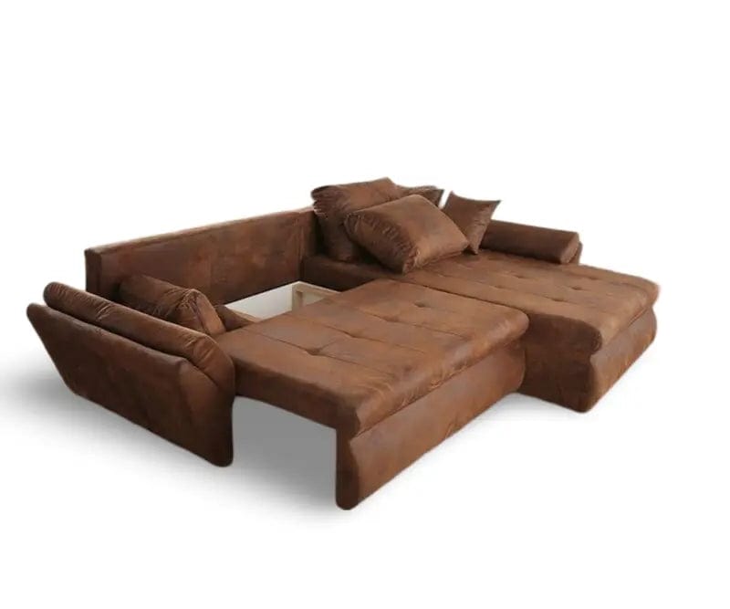 Colțar extensibil dumonde cu ladă de depozitare si sezut confortabil din spuma HR, Loana Madagaskar Brown 270x185 cm