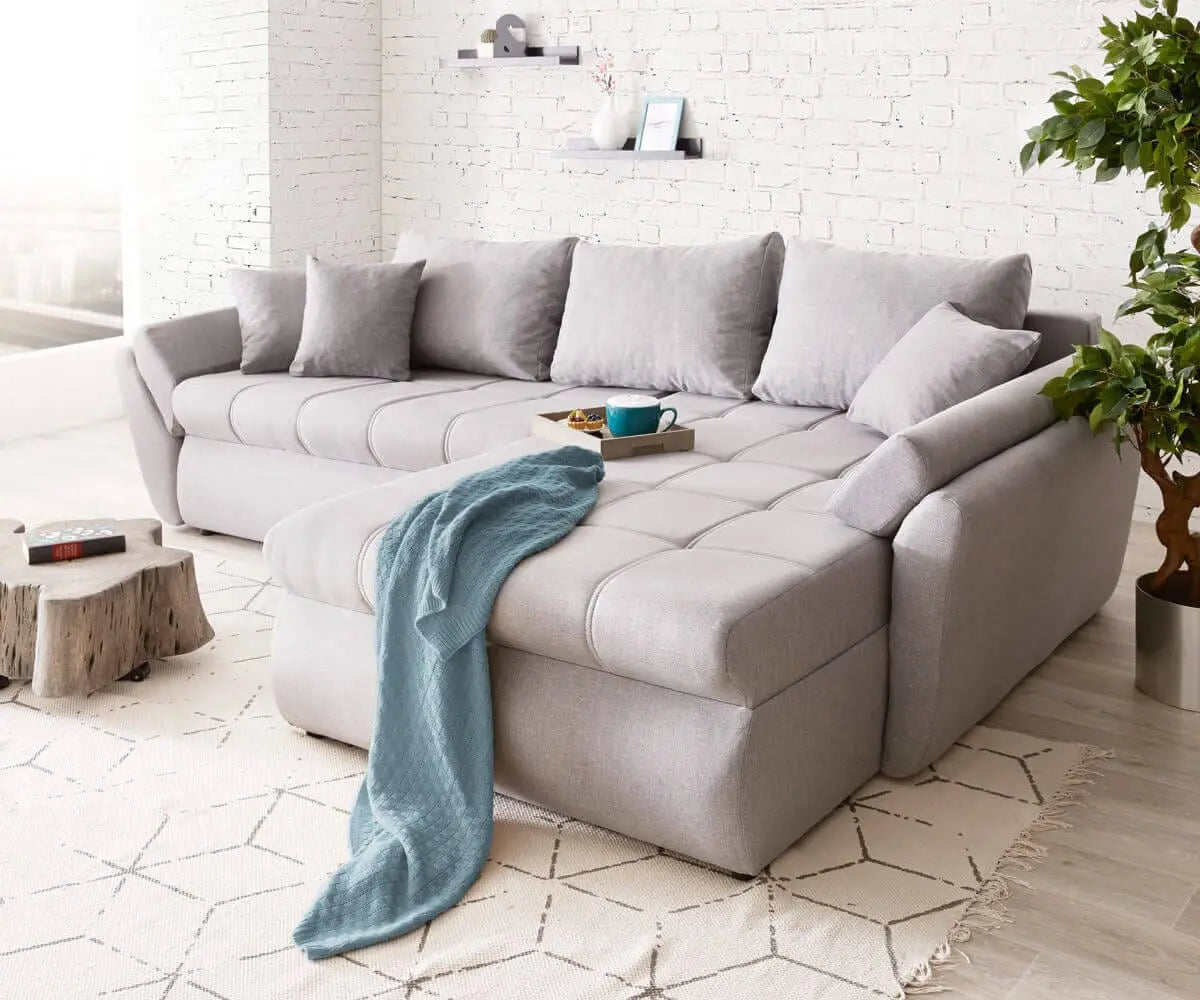 Colțar extensibil dumonde cu ladă de depozitare si sezut confortabil din spuma HR, Loana Enjoy Grey II 270x185 cm