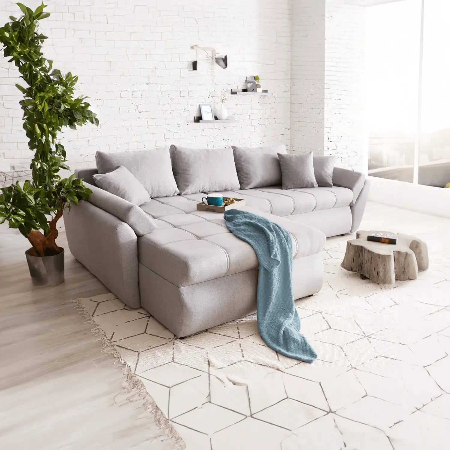 Colțar extensibil dumonde cu ladă de depozitare si sezut confortabil din spuma HR, Loana Grey 270x185 cm Fabrica