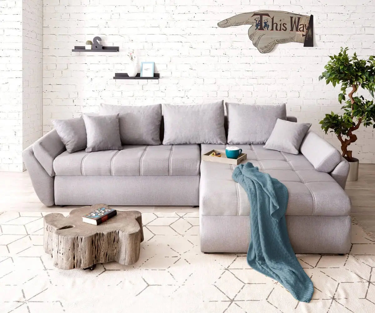 Colțar extensibil dumonde cu ladă de depozitare si sezut confortabil din spuma HR, Loana Enjoy Grey II 270x185 cm