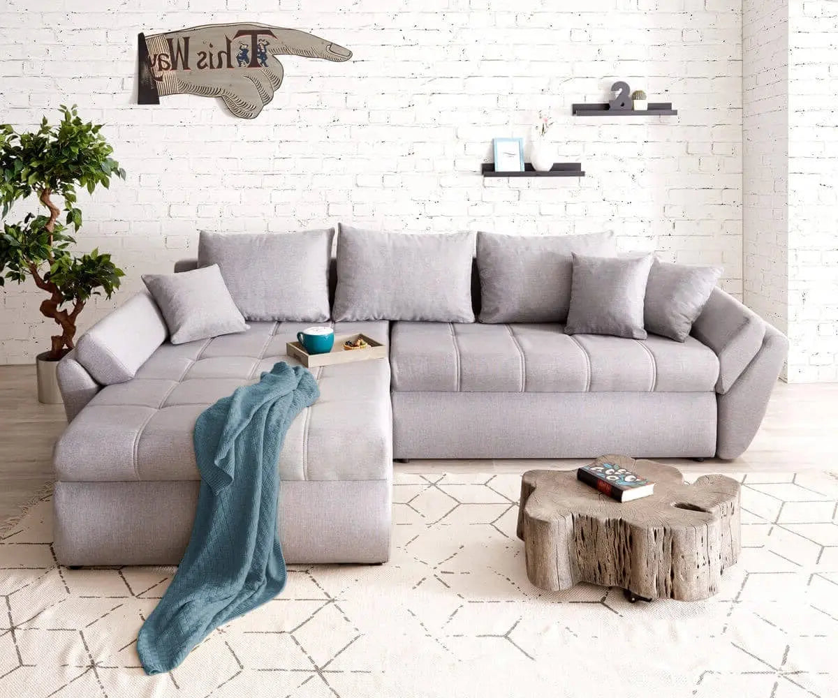 Colțar extensibil dumonde cu ladă de depozitare si sezut confortabil din spuma HR, Loana Grey 270x185 cm Fabrica