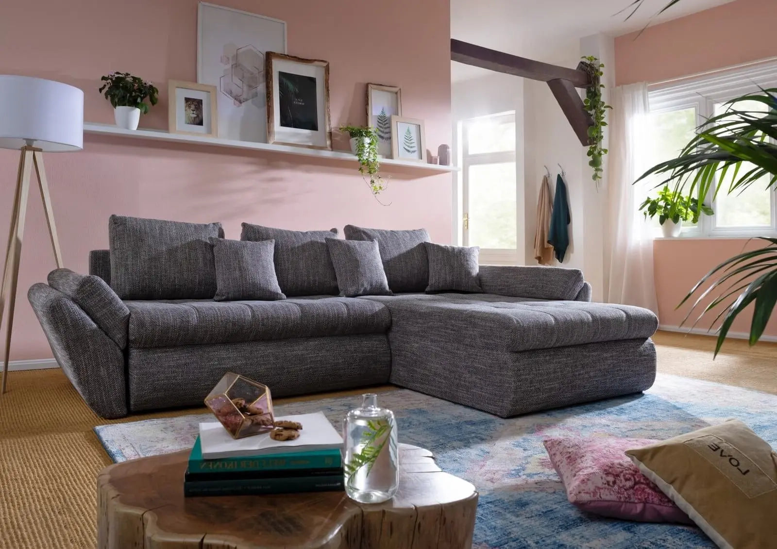 Colțar extensibil dumonde cu ladă de depozitare si sezut confortabil din spuma HR, Loana Magma Grey II 270x185 cm