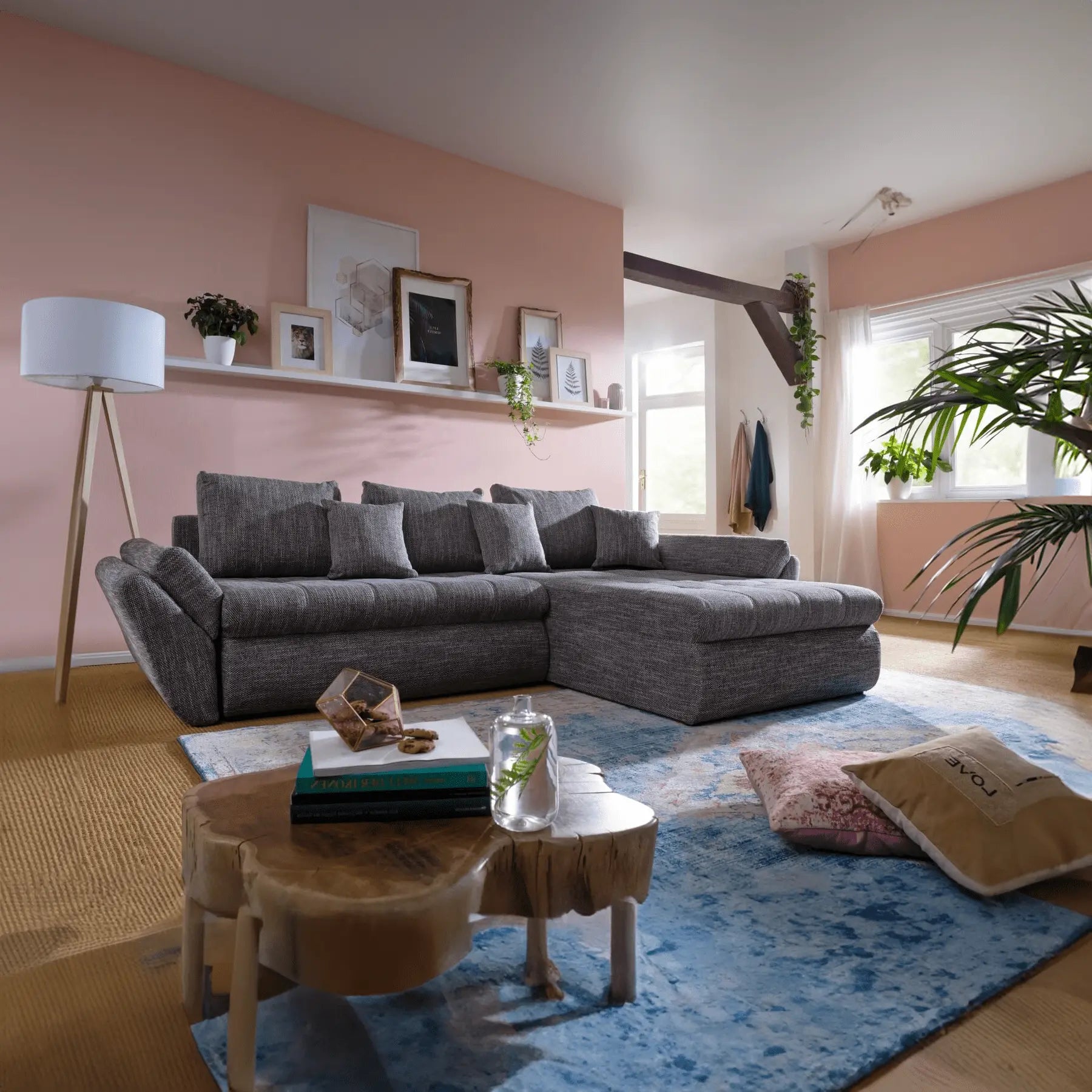 Colțar extensibil dumonde cu ladă de depozitare si sezut confortabil din spuma HR, Loana Magma Grey II 270x185 cm