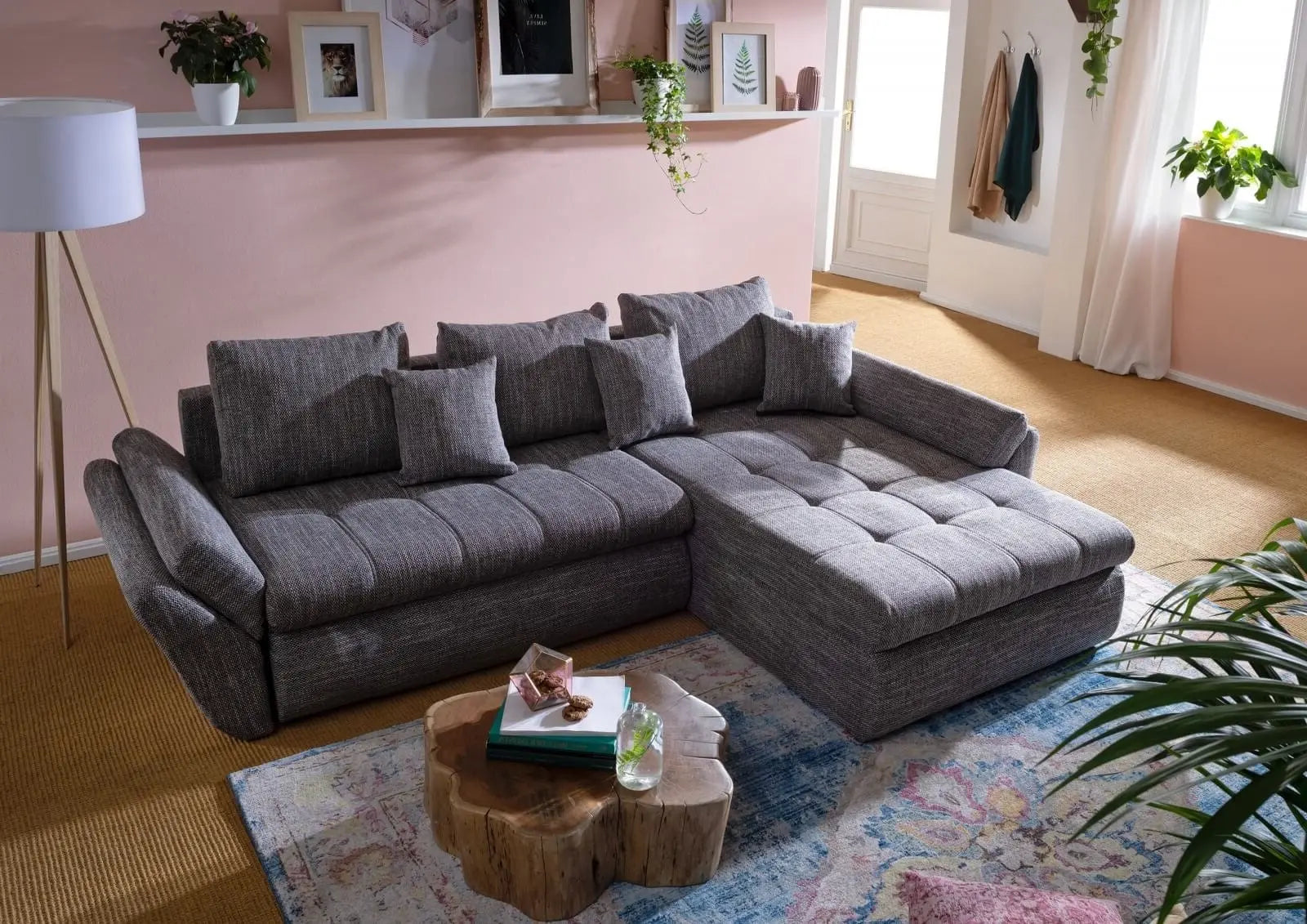 Colțar extensibil dumonde cu ladă de depozitare si sezut confortabil din spuma HR, Loana Magma Grey II 270x185 cm