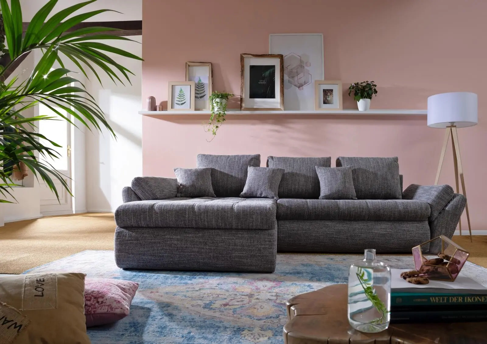 Colțar extensibil dumonde cu ladă de depozitare si sezut confortabil din spuma HR, Loana Magma Grey 270x185 cm