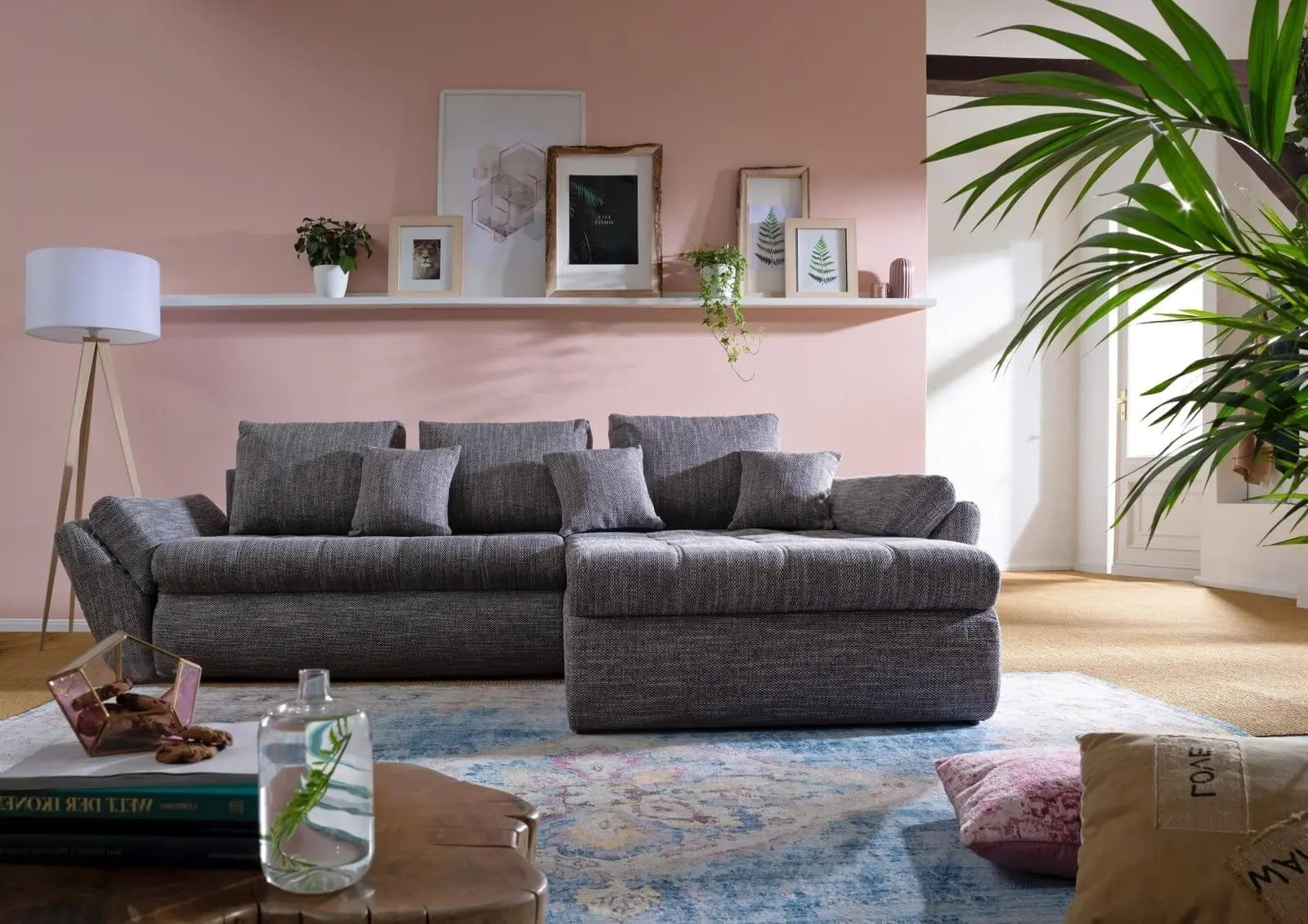 Colțar extensibil dumonde cu ladă de depozitare si sezut confortabil din spuma HR, Loana Magma Grey II 270x185 cm