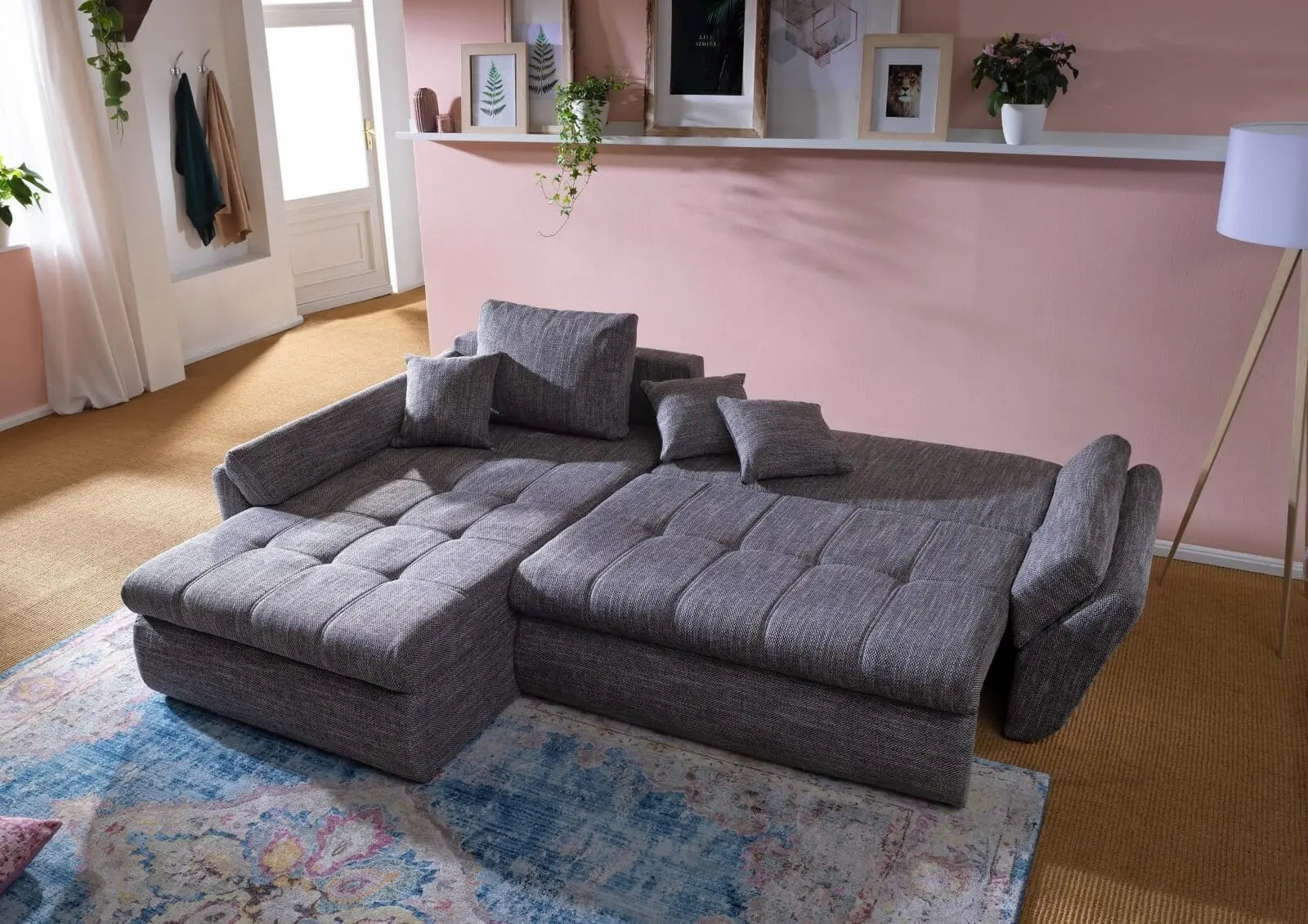 Colțar extensibil dumonde cu ladă de depozitare si sezut confortabil din spuma HR, Loana Magma Grey 270x185 cm