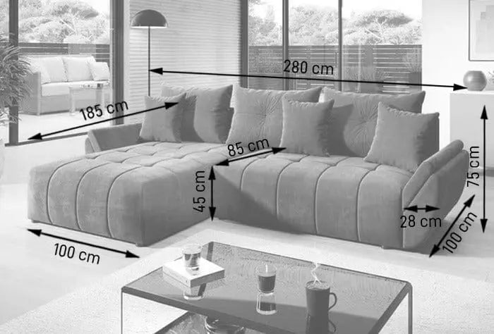 Colțar extensibil cu ladă de depozitare si sezut confortabil din spuma HR, Berlin Bordoux 280x185 cm