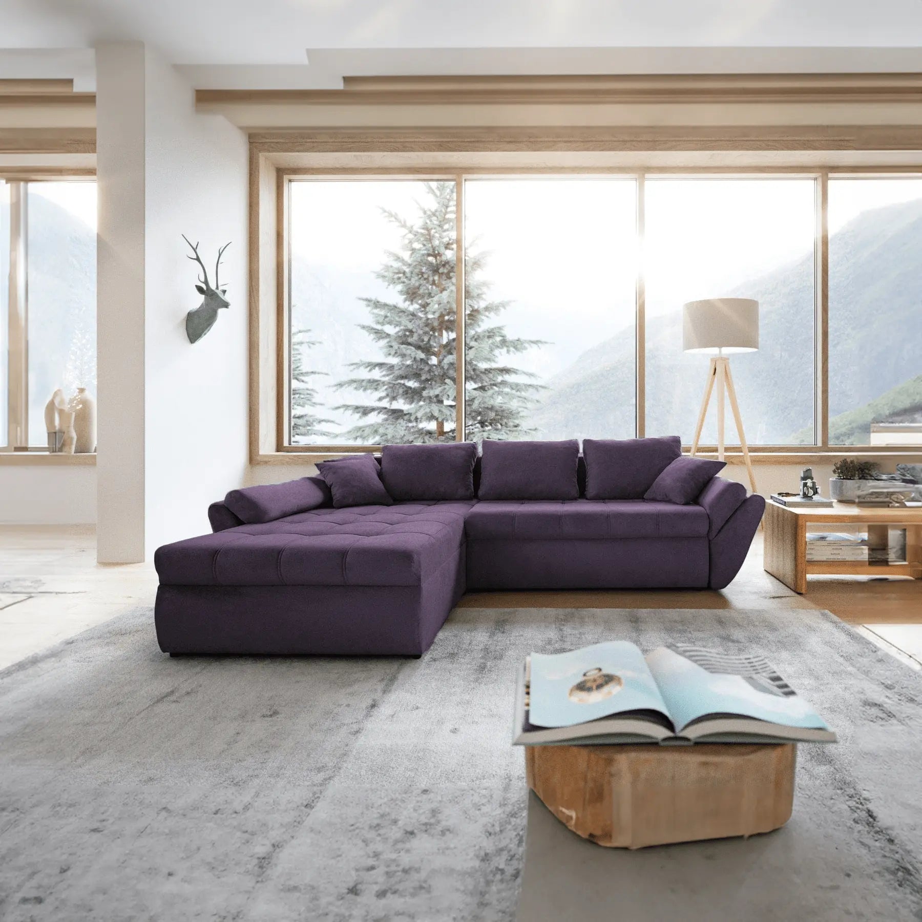 Colțar extensibil dumonde cu ladă de depozitare si sezut confortabil din spuma HR, Loana Enjoy Lila 270x185 cm