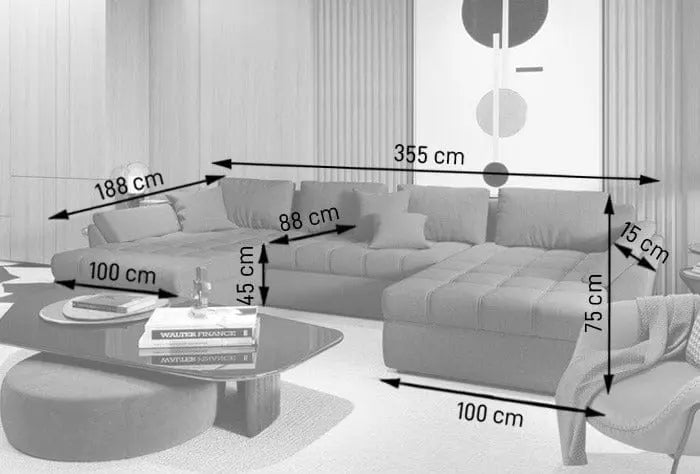 Colțar extensibil cu ladă de depozitare si sezut confortabil din spuma HR, Loana U Brown 355x185 cm