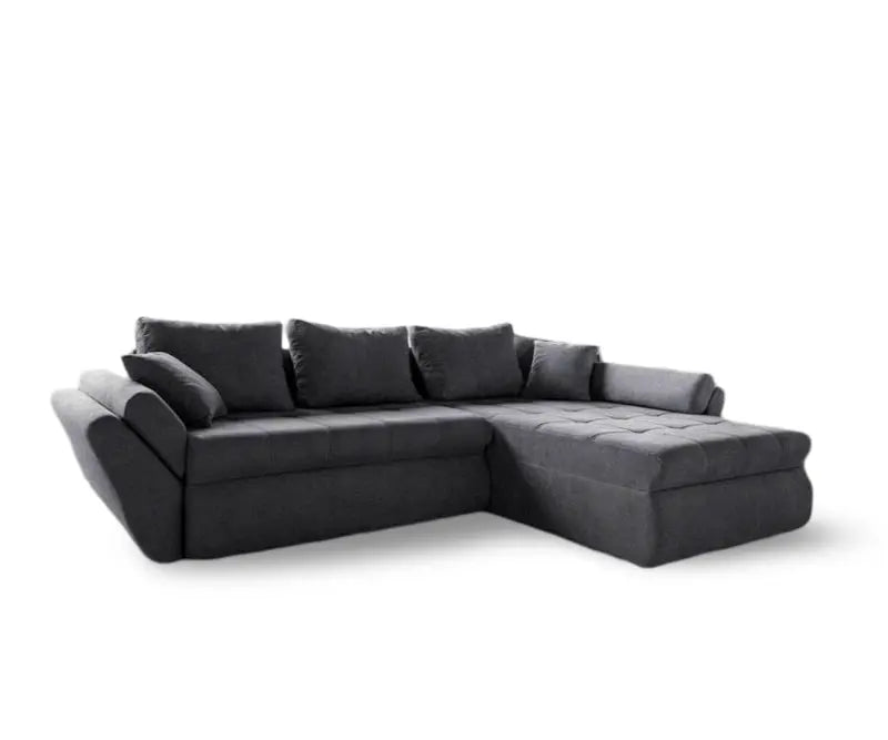 Colțar extensibil dumonde cu ladă de depozitare si sezut confortabil din spuma HR, Loana Enjoy Grafit II 270x185 cm