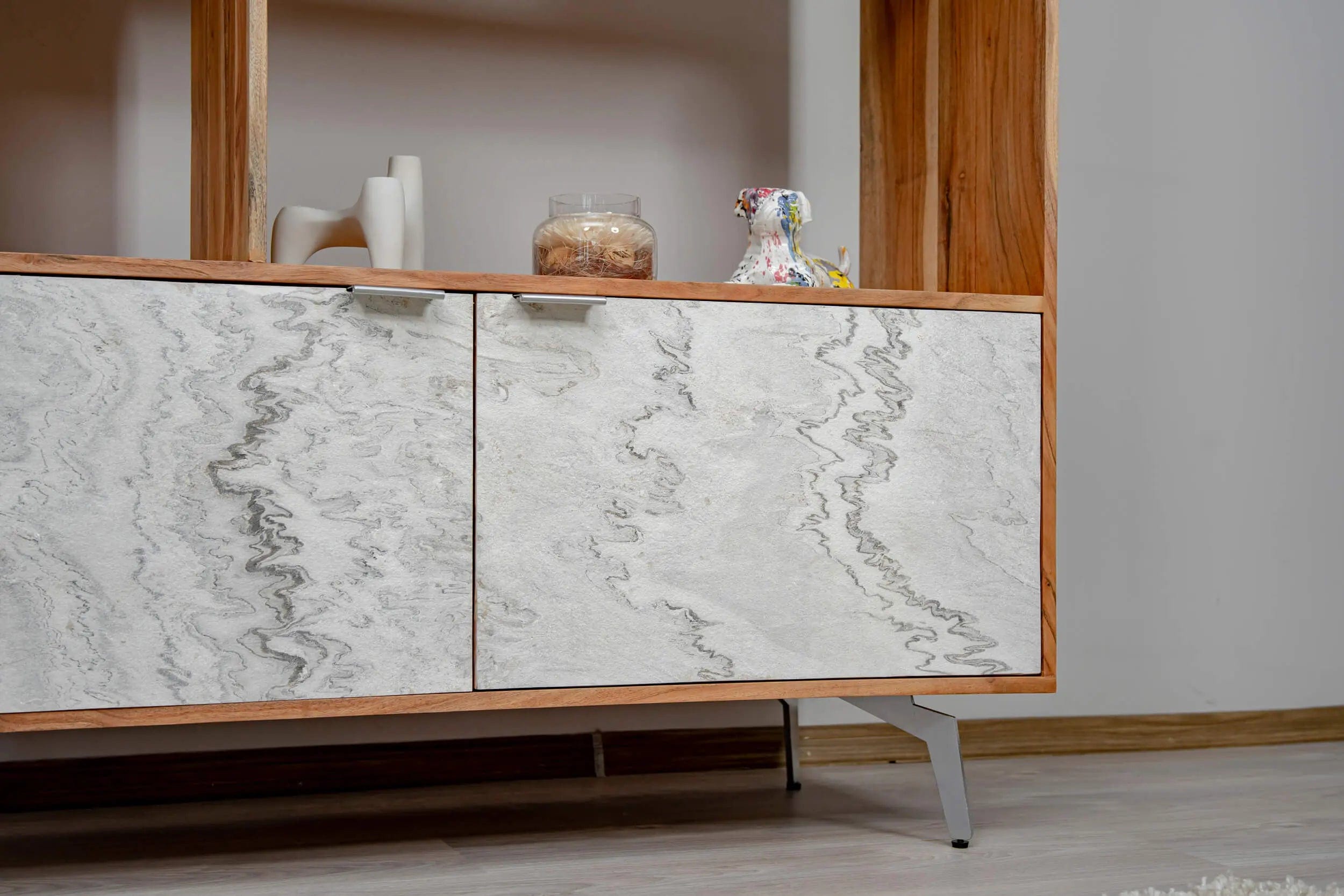 Vitrina din lemn masiv placat cu piatra, Elysium, 115x40xh150 cm, dumonde