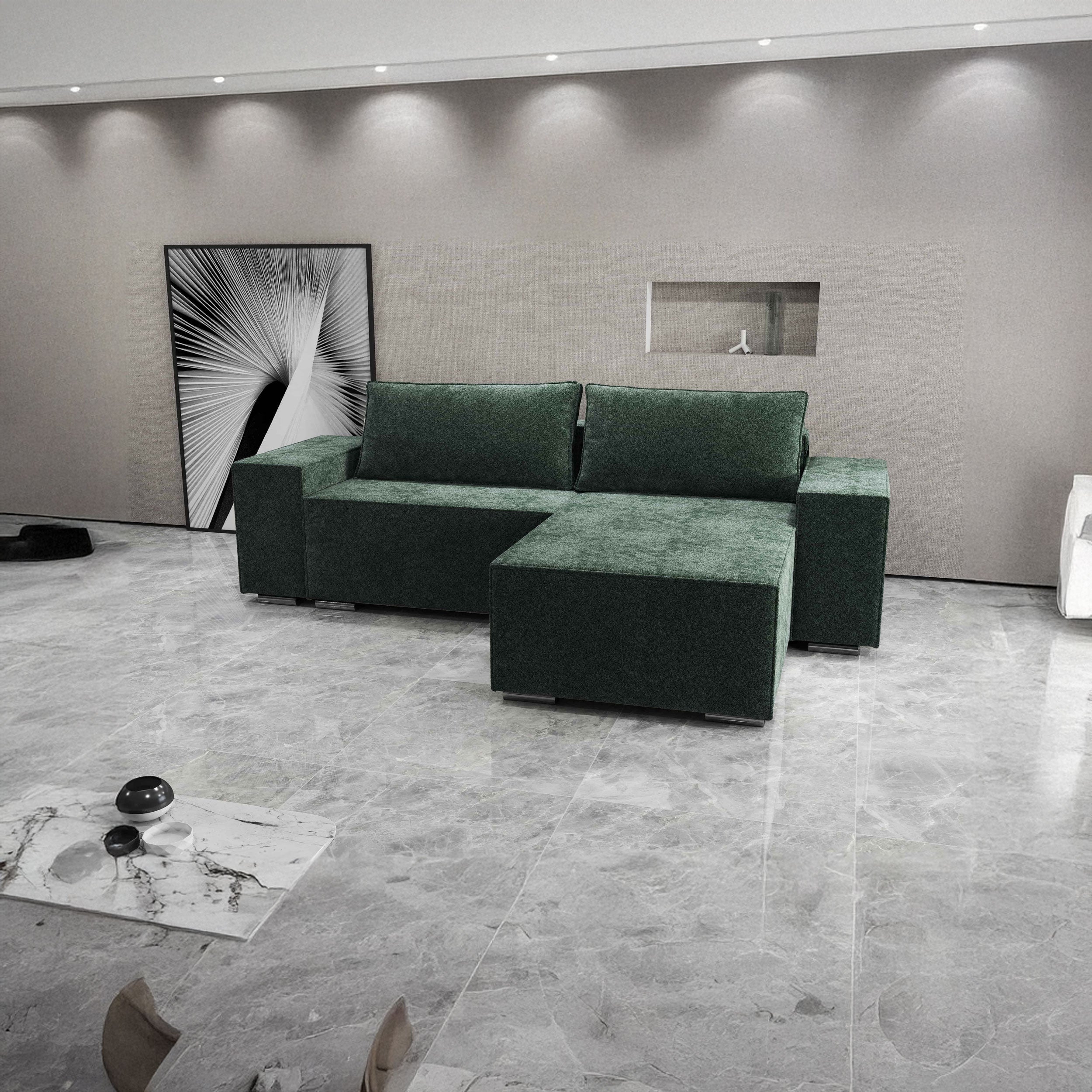 Colțar extensibil dumonde cu ladă de depozitare si sezut confortabil din spuma HR, Dream Euphoria Verde 290x185 cm II Fabrica