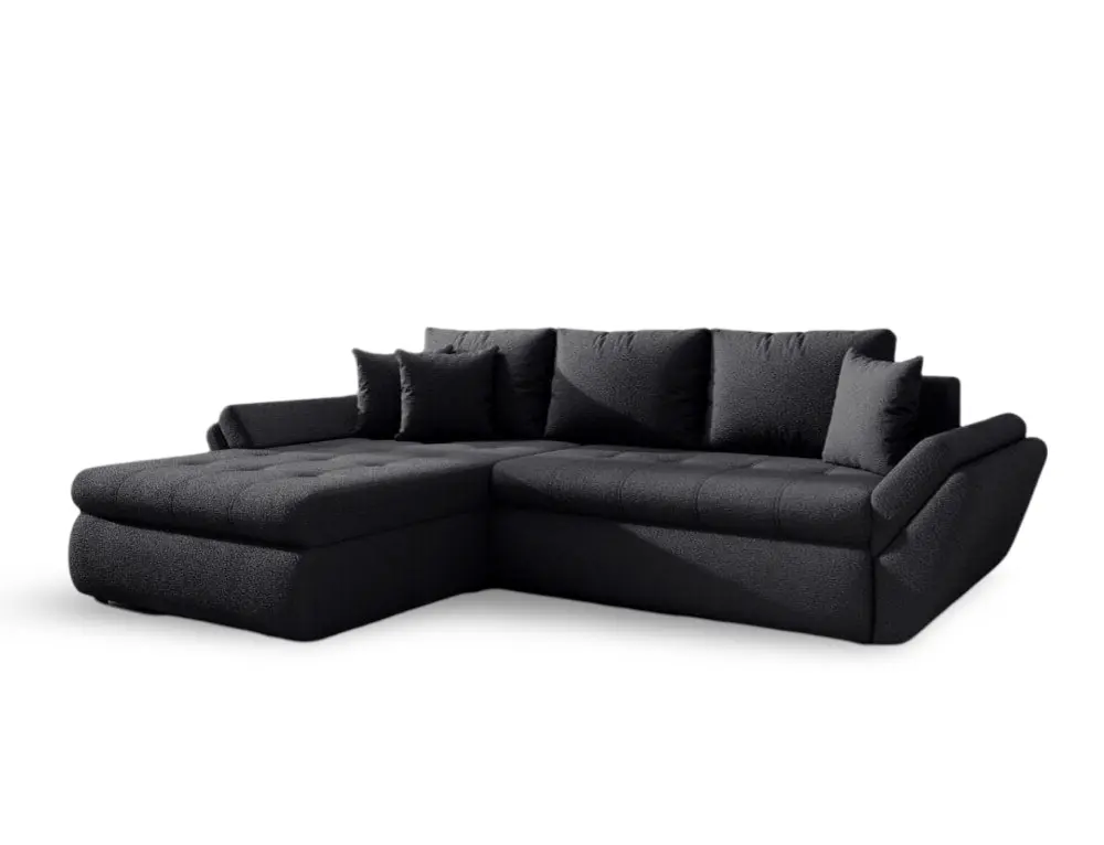 Colțar extensibil dumonde cu ladă de depozitare si sezut confortabil din spuma HR, Loana Euphoria Black 270x185 cm Fabrica