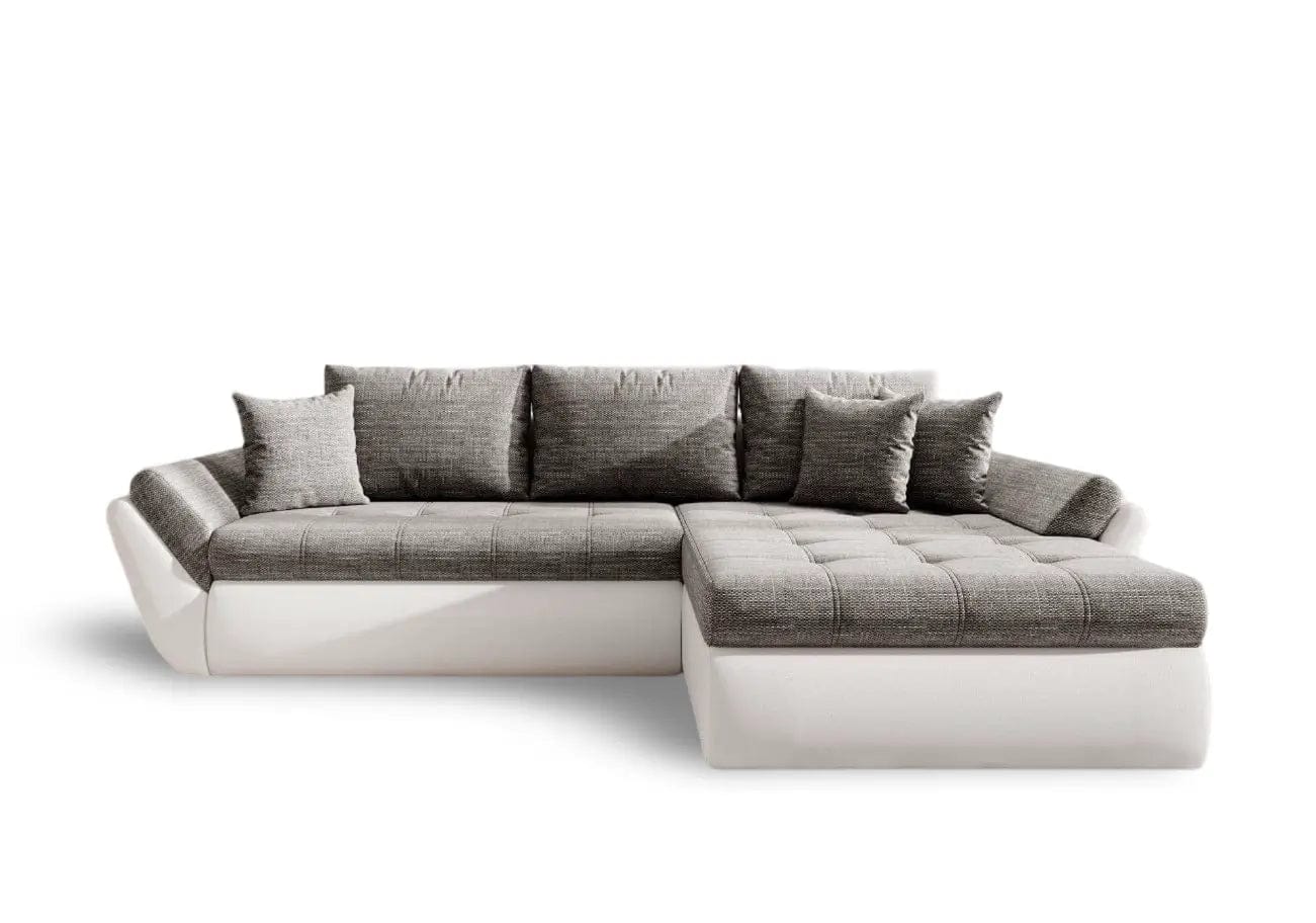 Colțar extensibil dumonde cu ladă de depozitare si sezut confortabil din spuma HR, Loana Magma White 275x185 cm