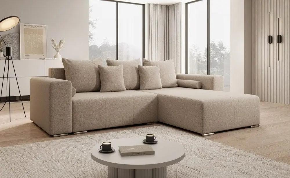 Colțar extensibil cu ladă de depozitare si sezut confortabil din spuma HR, Marbela Beige II 275x185 cm