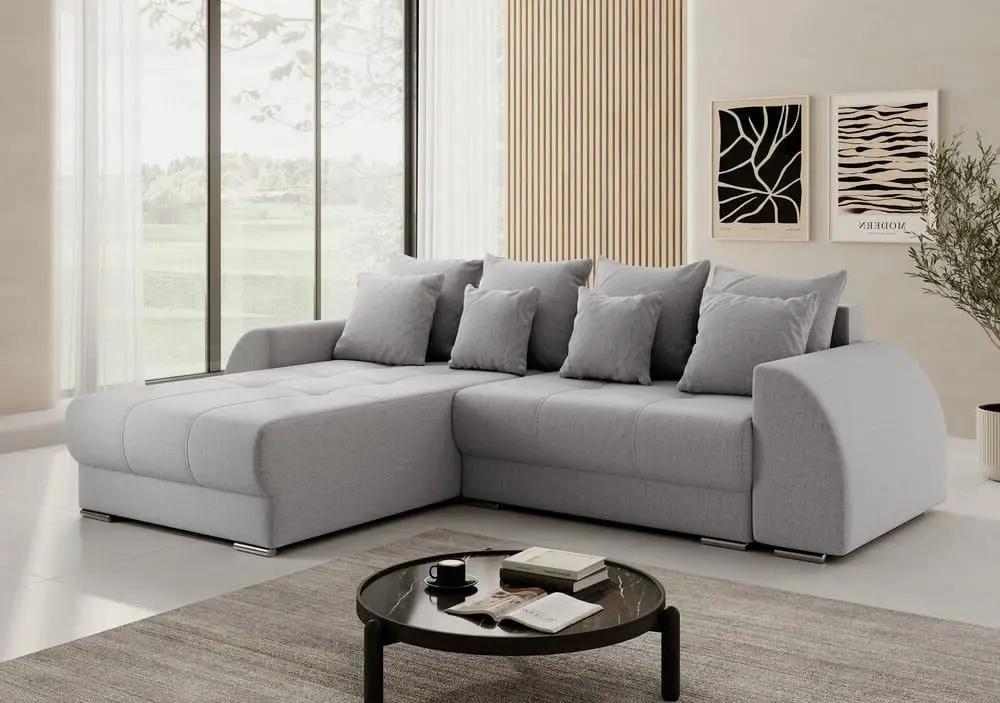 Colțar extensibil cu ladă de depozitare si sezut confortabil din spuma HR, Verona Grey 280x185 cm