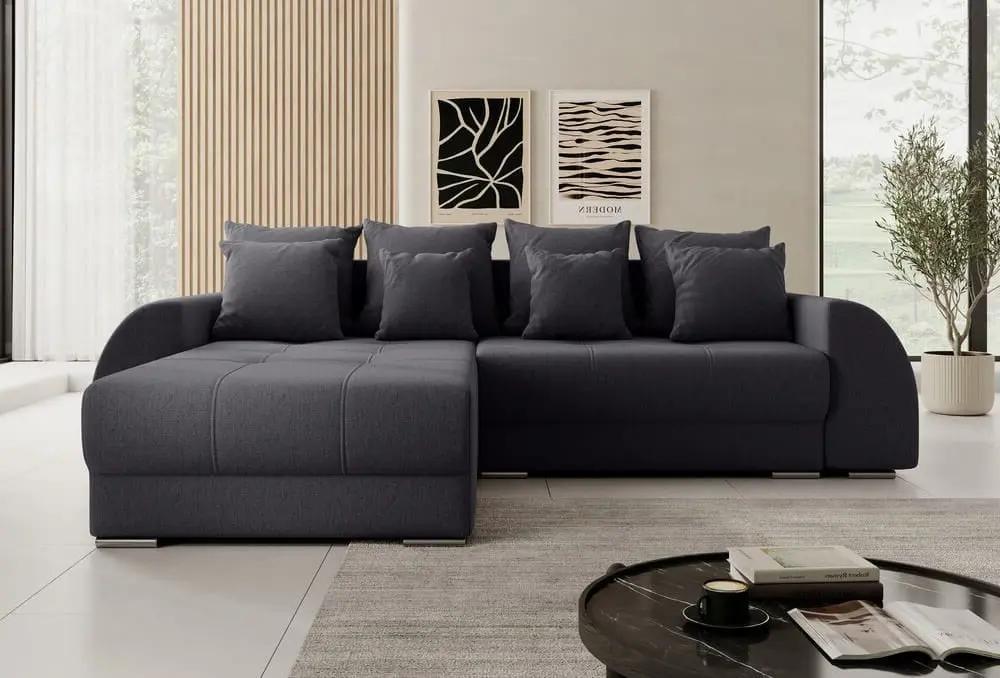 Colțar extensibil cu ladă de depozitare si sezut confortabil din spuma HR, Verona Grafit 280x185 cm