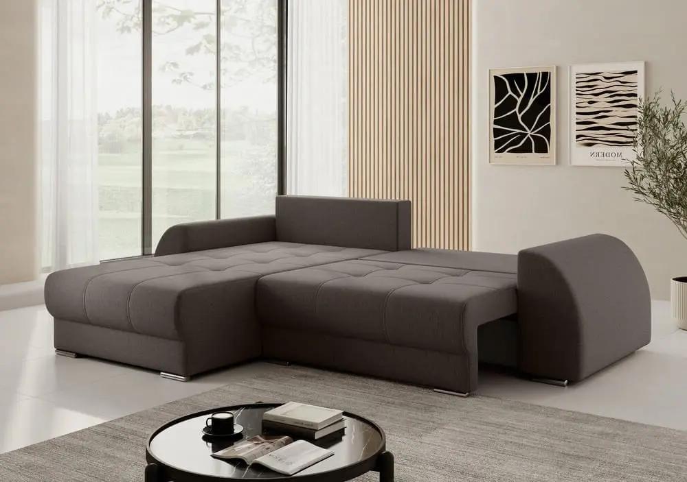 Colțar extensibil cu ladă de depozitare si sezut confortabil din spuma HR, Verona Kaki 280x185 cm