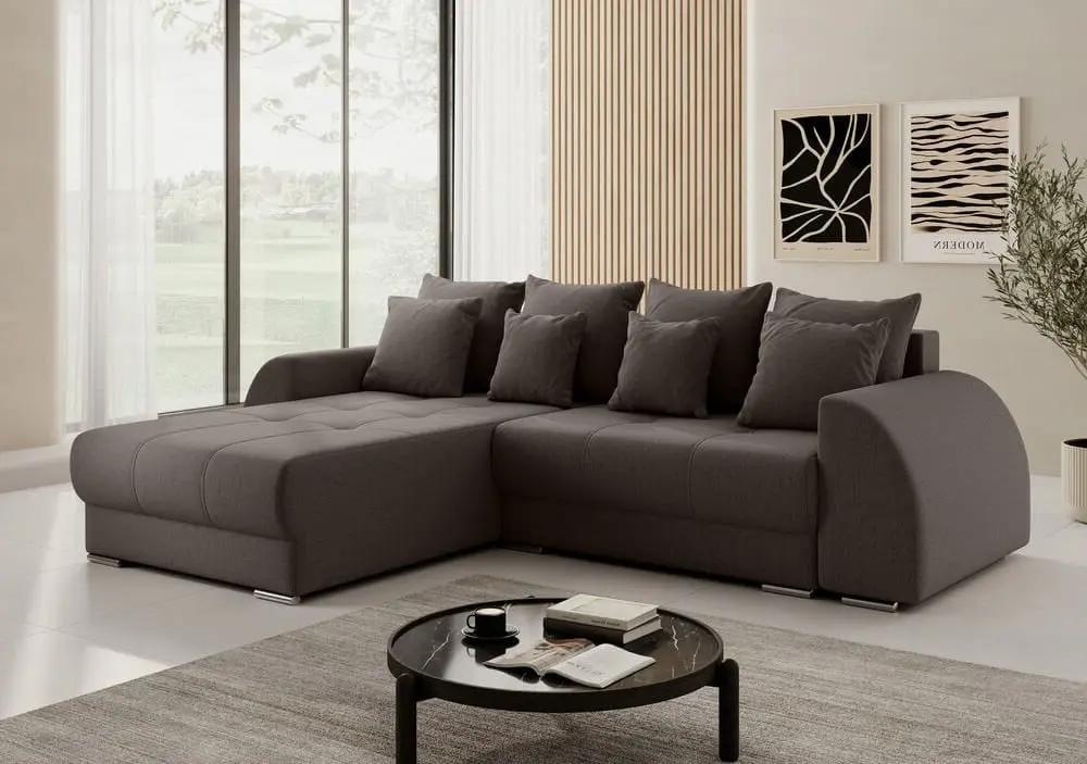 Colțar extensibil cu ladă de depozitare si sezut confortabil din spuma HR, Verona Kaki 280x185 cm