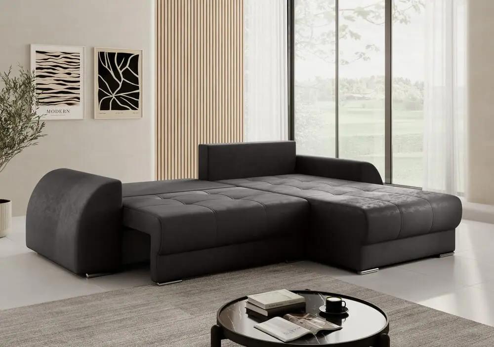 Colțar extensibil cu ladă de depozitare si sezut confortabil din spuma HR, Verona Antracit II 280x185 cm