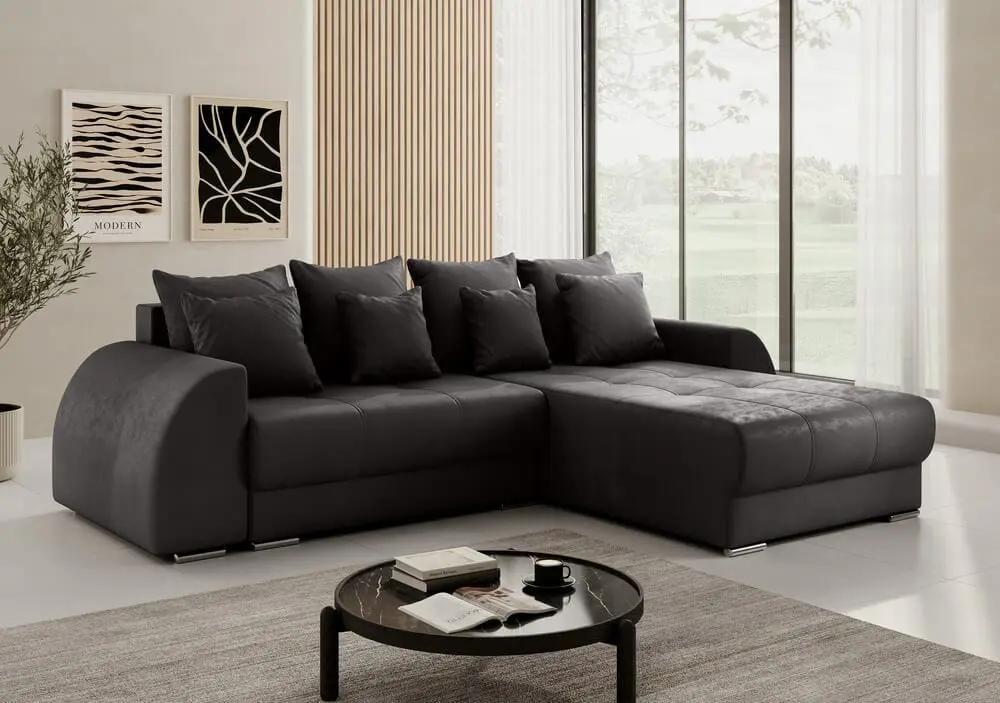 Colțar extensibil cu ladă de depozitare si sezut confortabil din spuma HR, Verona Antracit II 280x185 cm