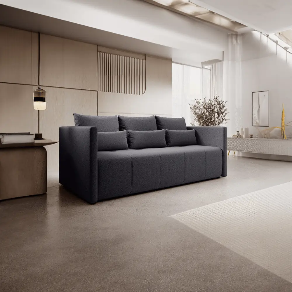 Canapea extensibilă dumonde cu ladă de depozitare si sezut confortabil din spuma HR, Malta Graphite 210x100 cm Fabrica