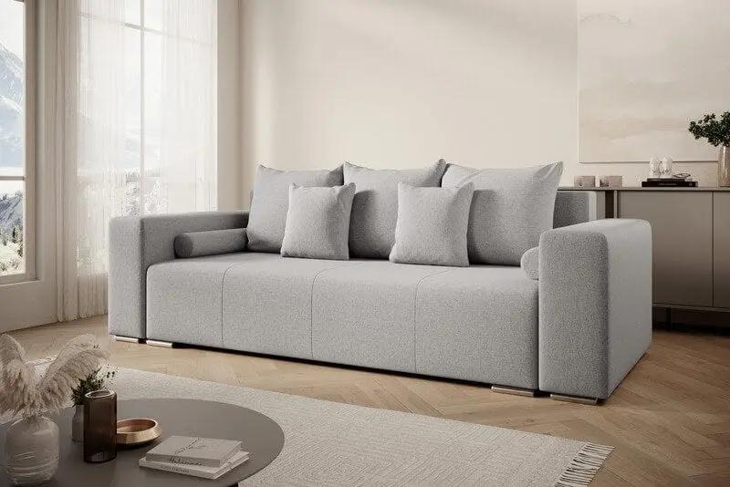 Canapea extensibilă cu ladă de depozitare si sezut confortabil din spuma HR, Marbela New Grey 245x100 cm