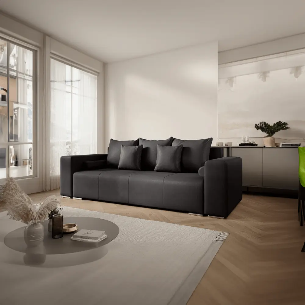 Canapea extensibilă dumonde cu ladă de depozitare si sezut confortabil din spuma HR, Marbela Antracit 245x100 cm Fabrica