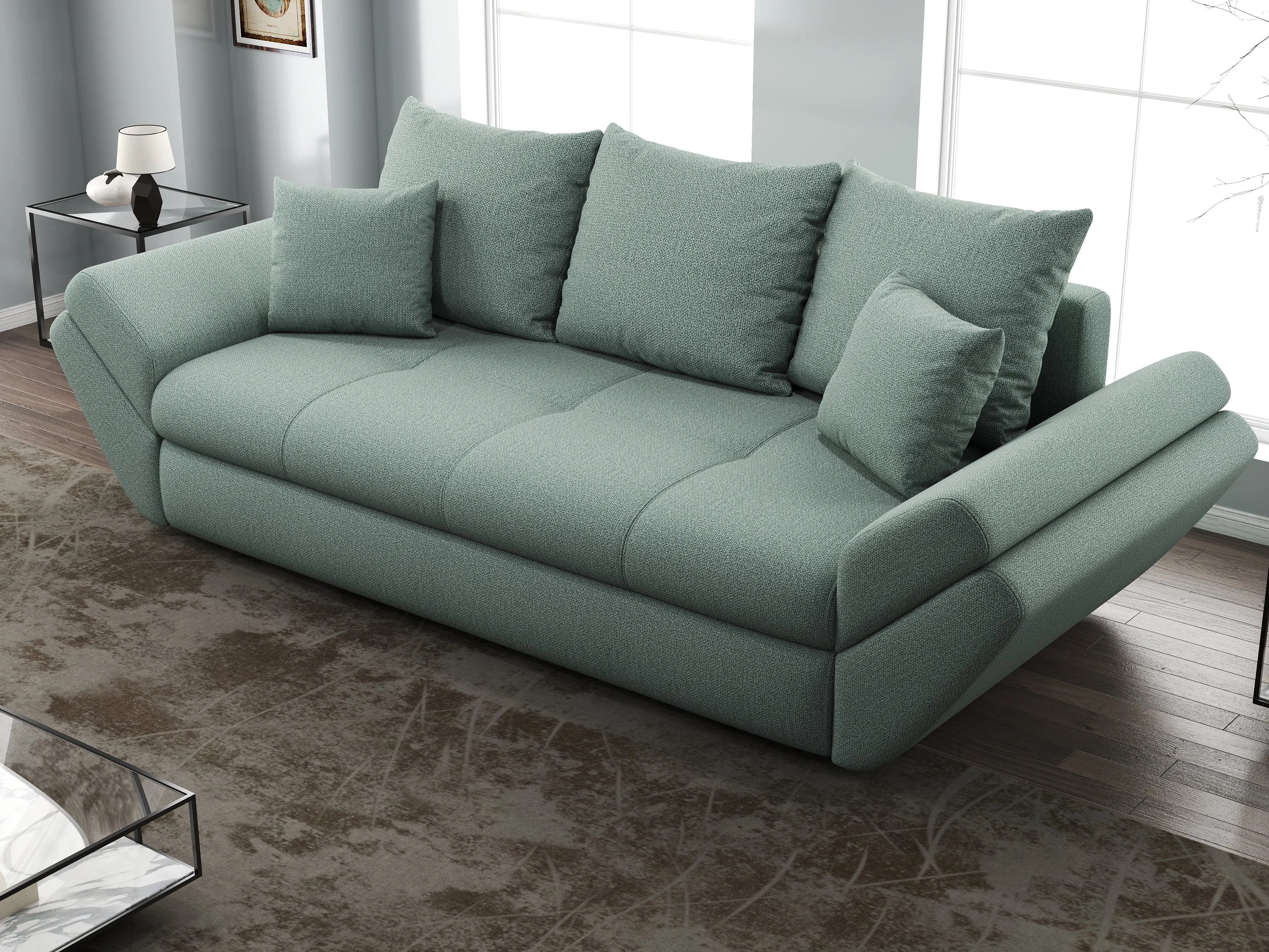 Canapea extensibilă dumonde cu ladă de depozitare si sezut confortabil din spuma HR, Loana Enjoy Mint 250x100 cm Fabrica