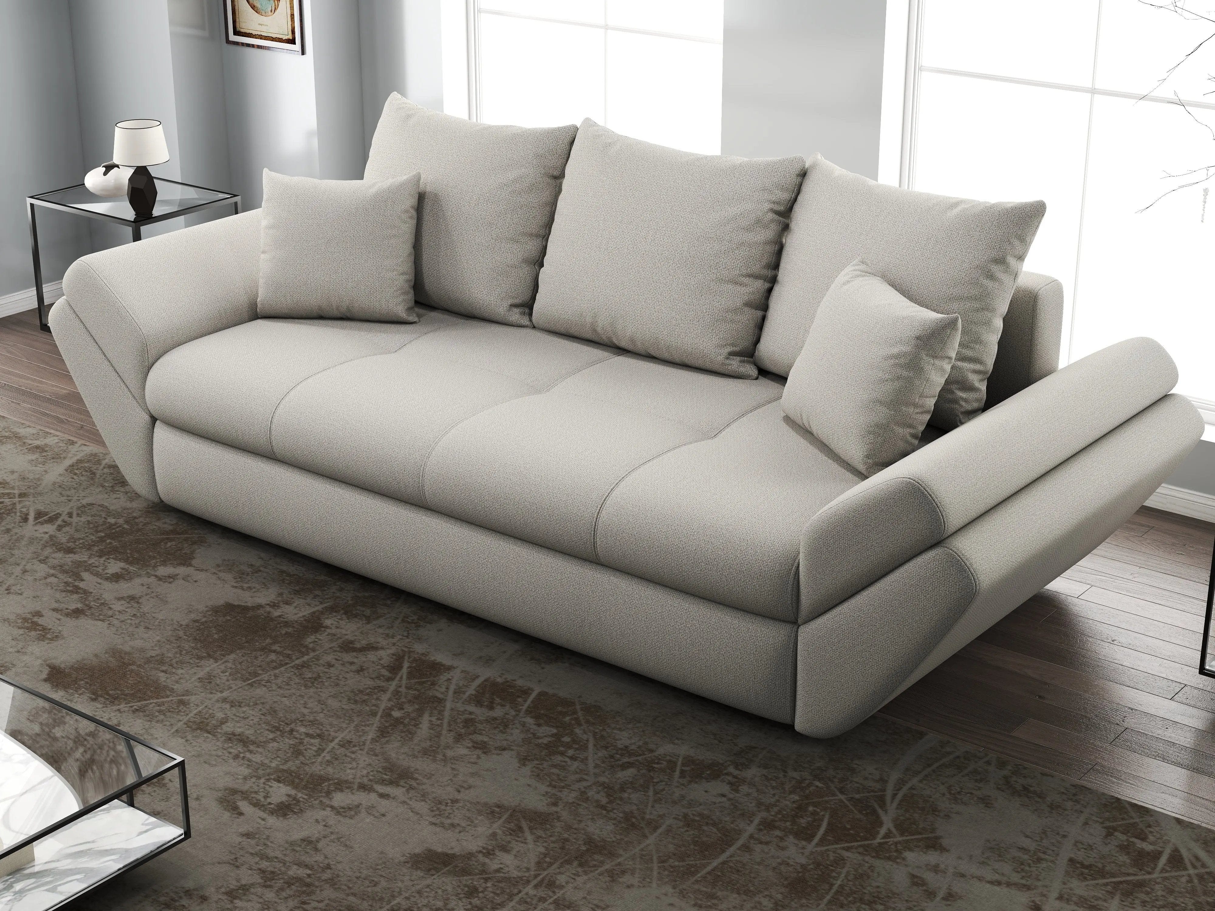 Canapea extensibilă dumonde cu ladă de depozitare si sezut confortabil din spuma HR, Loana Enjoy Bej 250x100 cm Fabrica