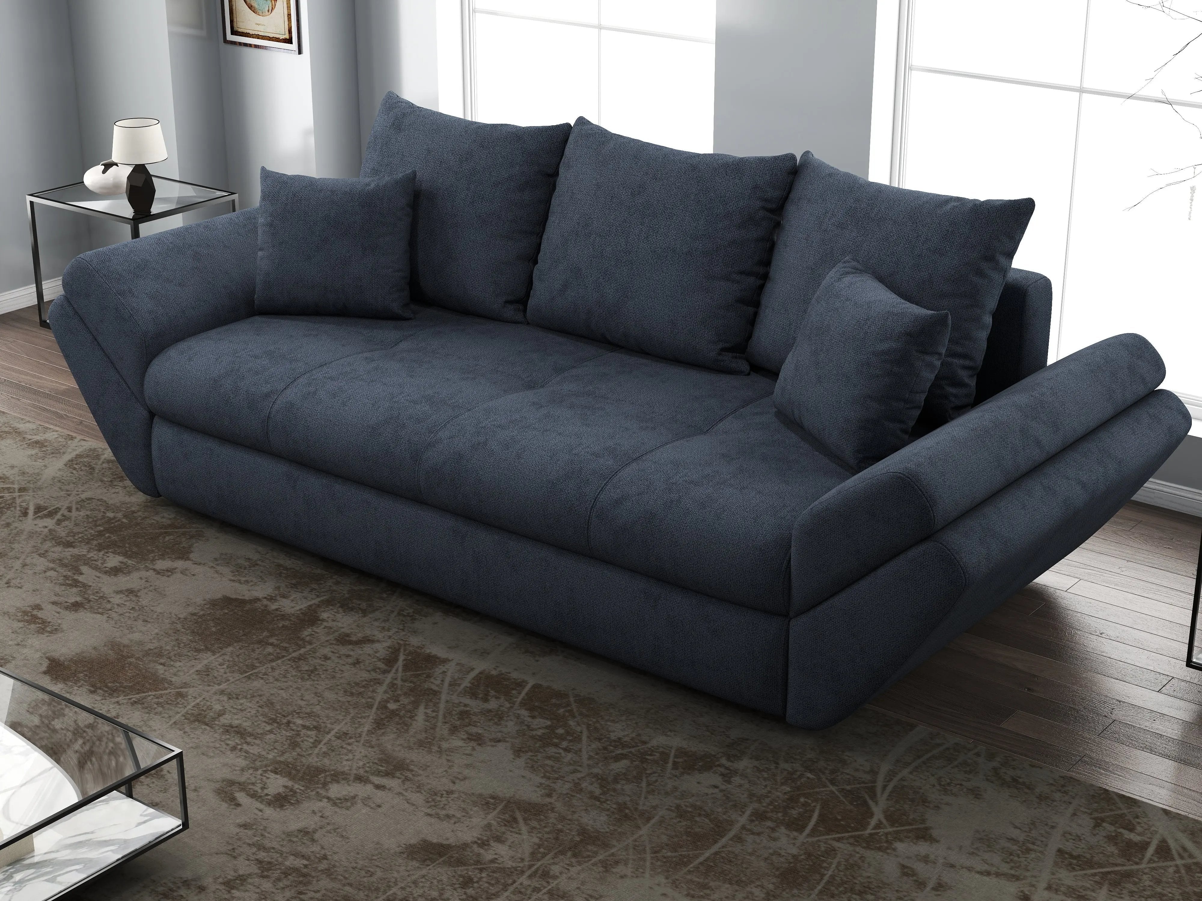 Canapea extensibilă dumonde cu ladă de depozitare si sezut confortabil din spuma HR, Loana Enjoy Antracit 250x100 cm Fabrica