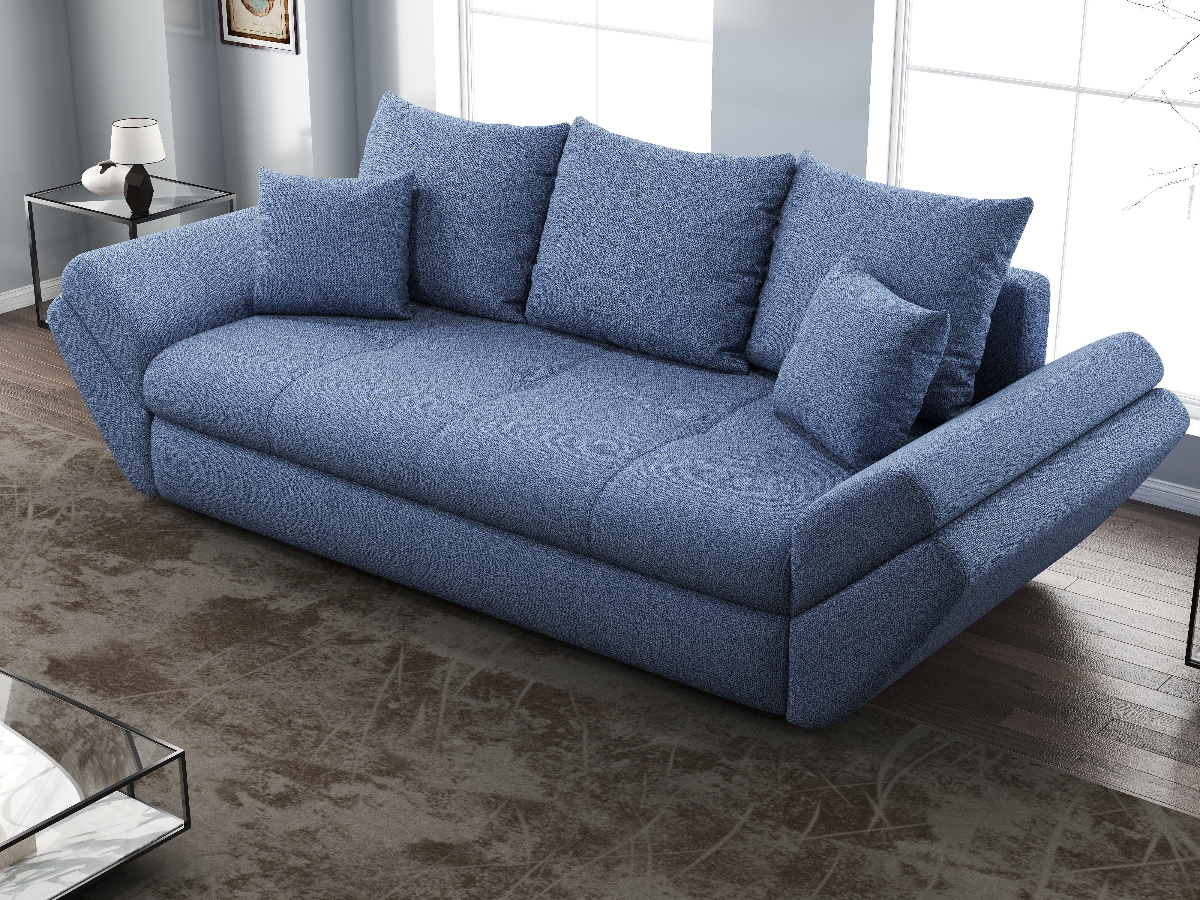 Canapea extensibilă dumonde cu ladă de depozitare si sezut confortabil din spuma HR, Loana Enjoy Blue 250x100 cm Fabrica