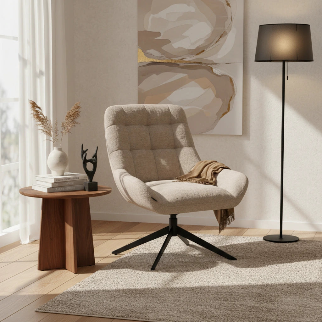 Fotoliu dumonde tapitat Bej modern Enzo 76x70cm