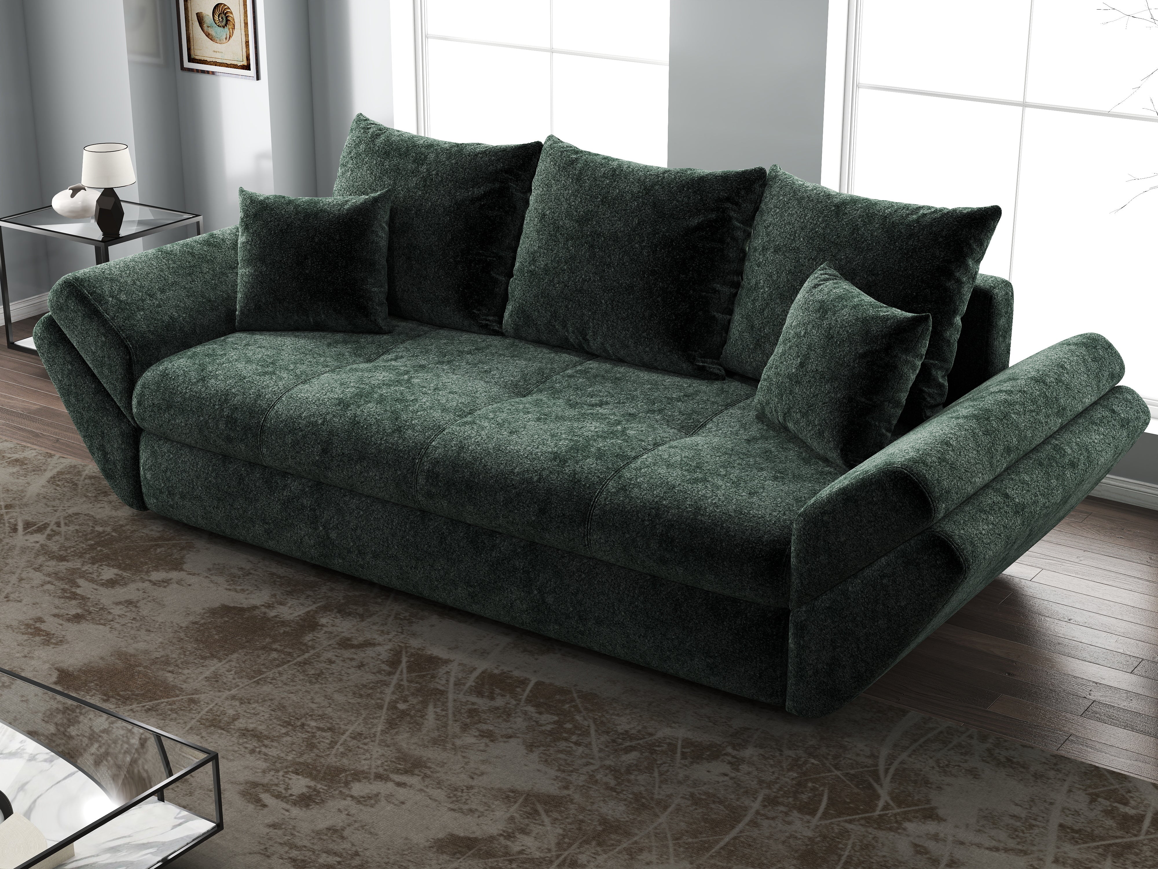 Canapea extensibilă dumonde cu ladă de depozitare si sezut confortabil din spuma HR, Loana Euphoria Verde 250x100 cm Fabrica